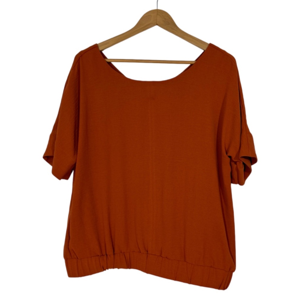 Calvin Klein Women’s Size Large Orange Pullover Elastic Hem Short Sleeve Blouse